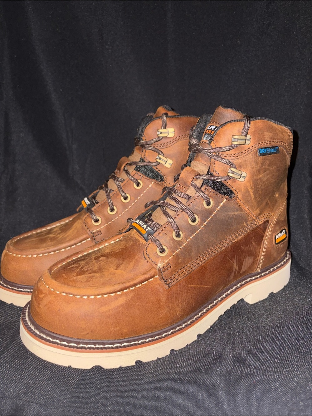 Ariat Brown Leather Composite Toe Work Boots with Tan Sole